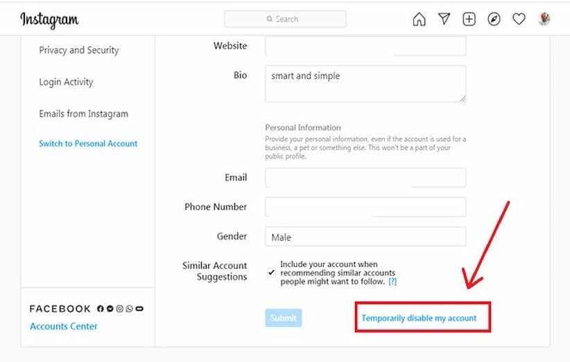 غیرفعال کردن اکانت اینستاگرام 
